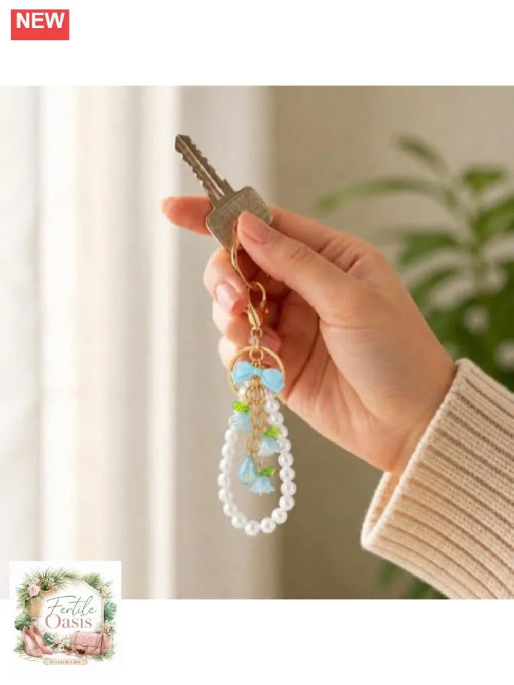 Lily of the Valley Pearl Keychain Bag Charm Alloy Resin